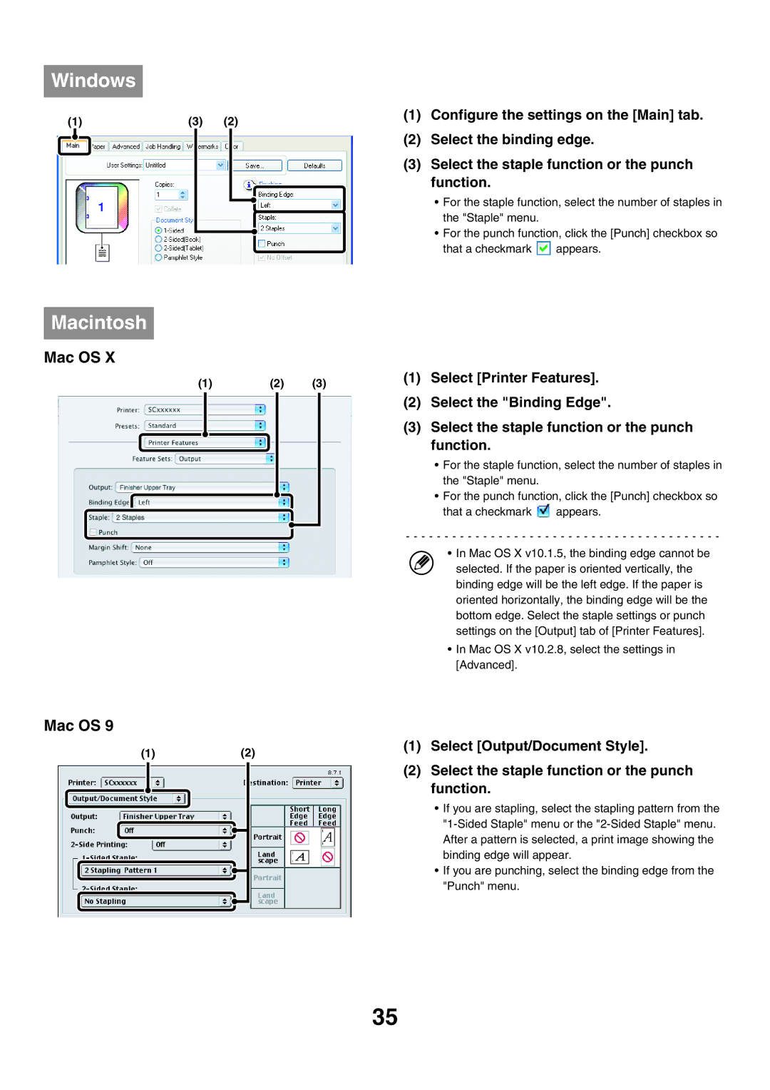 Sharp MX-5500N manual Select the binding edge, Select the staple function or the punch, Function, Select Printer Features 