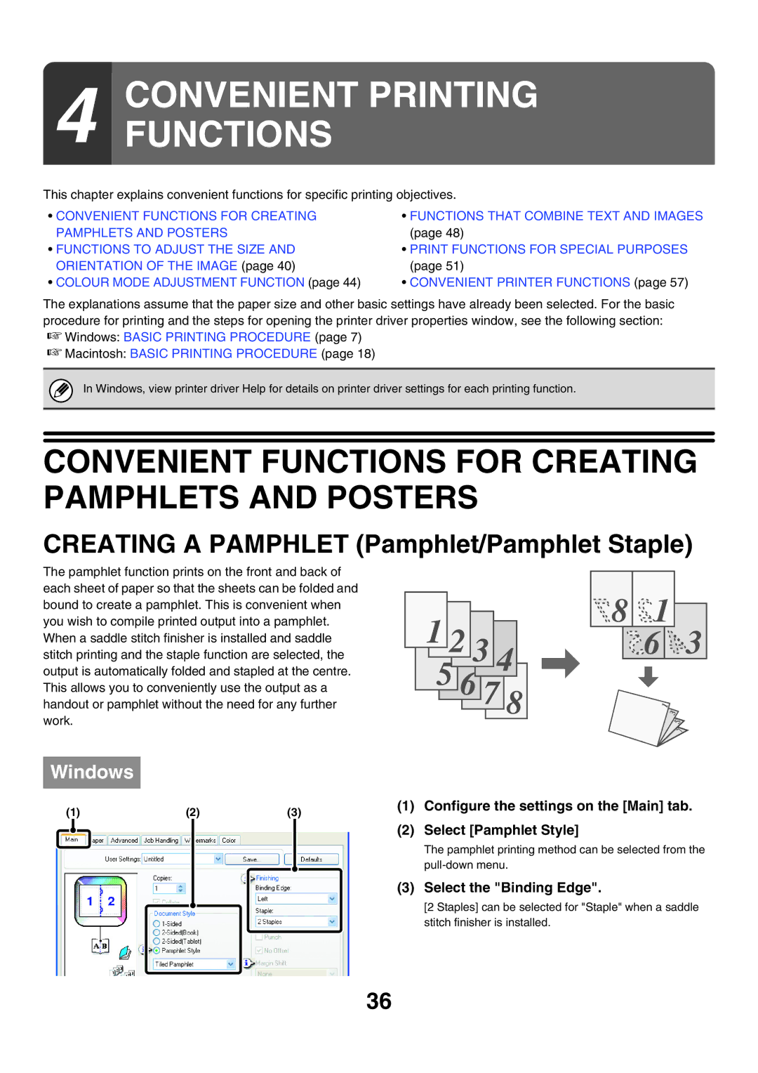 Sharp MX-6200N manual Convenient Functions for Creating Pamphlets and Posters, Creating a Pamphlet Pamphlet/Pamphlet Staple 