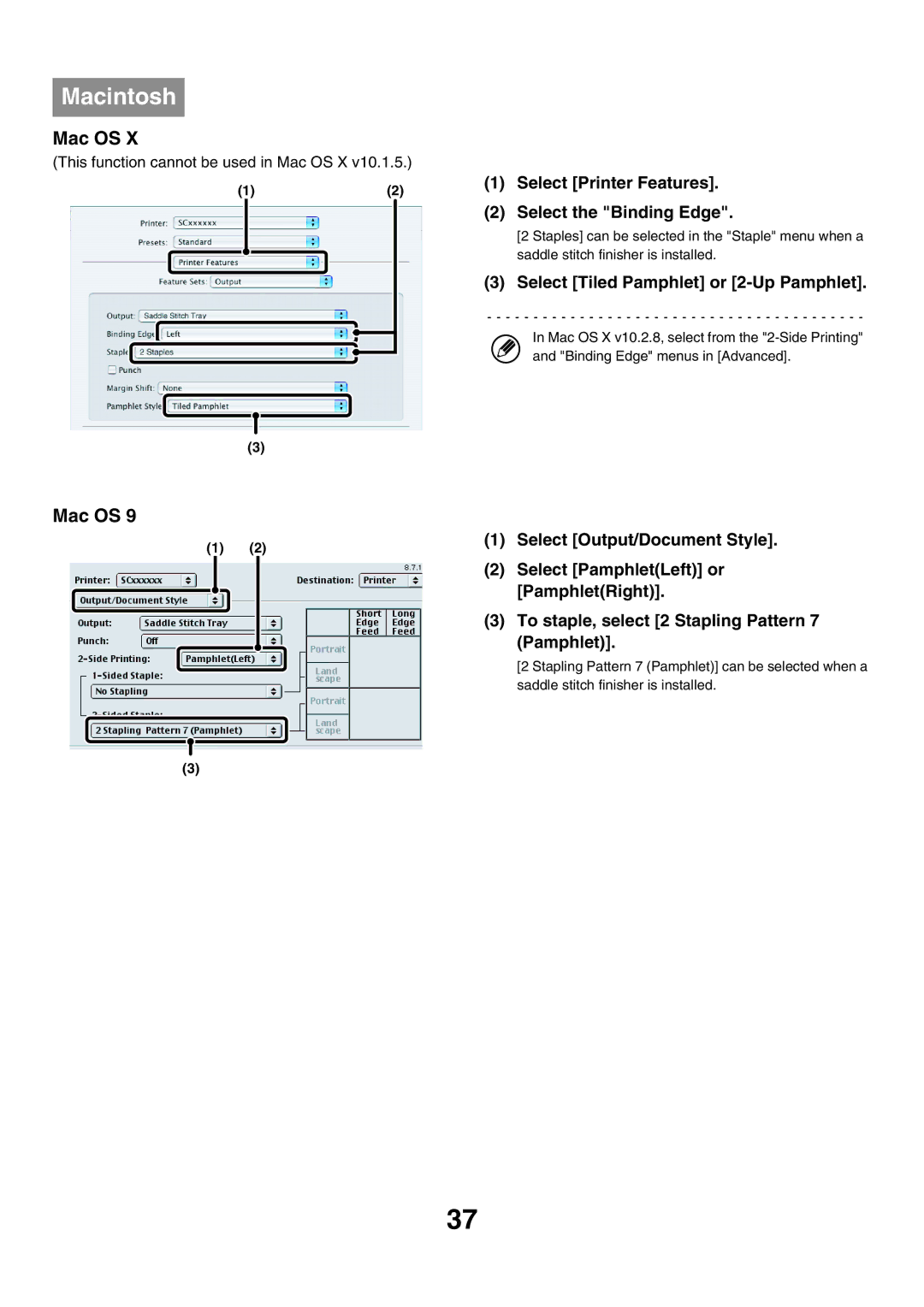 Sharp MX-7000N Select Printer Features Select the Binding Edge, Select Tiled Pamphlet or 2-Up Pamphlet, PamphletRight 