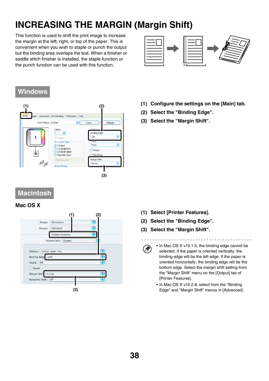 Sharp MX-5500N, MX-6200N, MX-7000N Increasing the Margin Margin Shift, Binding edge will be the left edge. If the paper is 