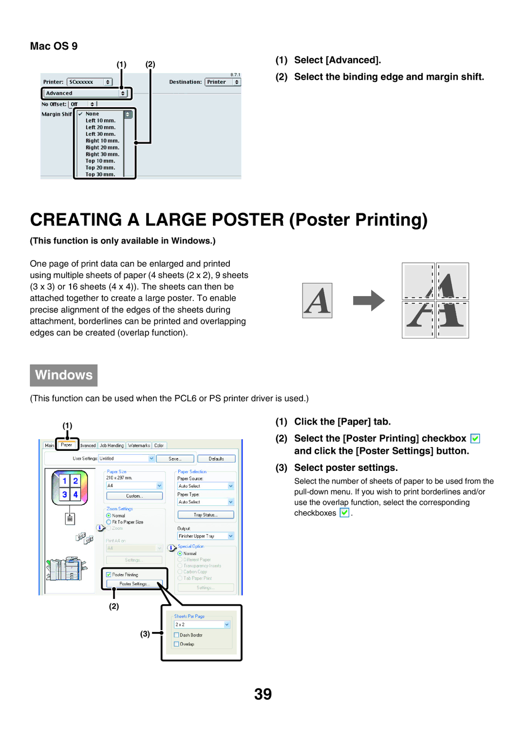 Sharp MX-6200N, MX-7000N, MX-5500N manual Creating a Large Poster Poster Printing 