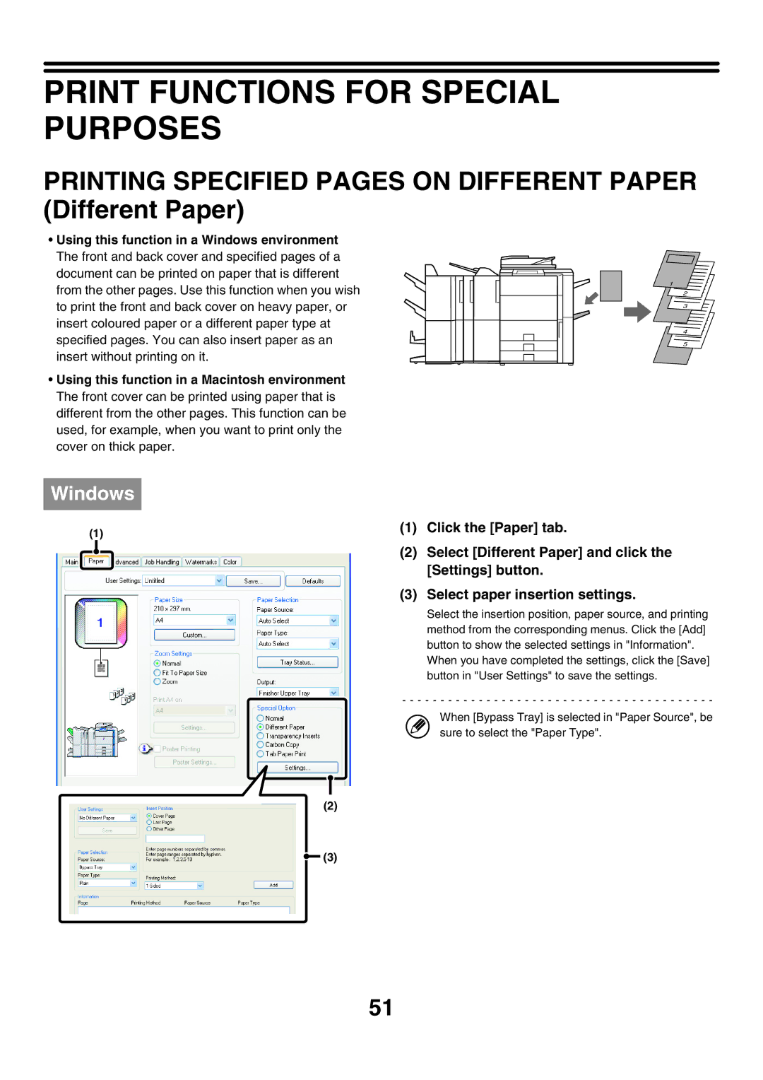 Sharp MX-6200N, MX-7000N Print Functions for Special Purposes, Printing Specified Pages on Different Paper Different Paper 