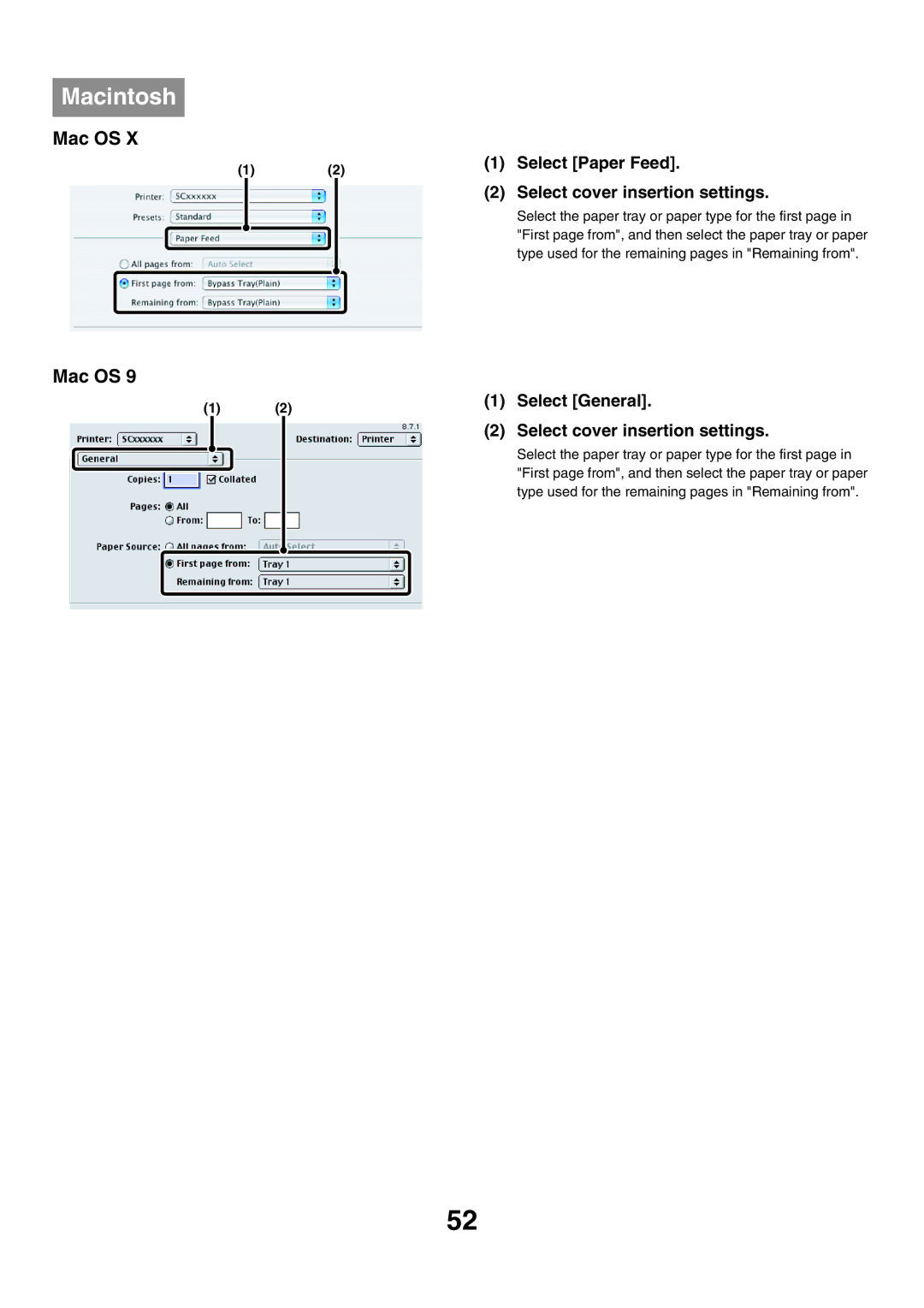 Sharp MX-7000N, MX-6200N, MX-5500N manual Select Paper Feed, Select cover insertion settings, Select General 