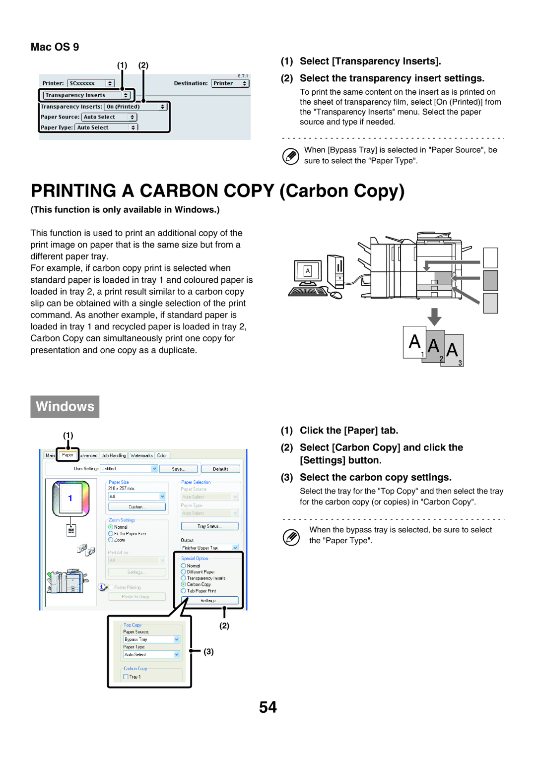 Sharp MX-6200N, MX-7000N, MX-5500N manual Printing a Carbon Copy Carbon Copy, This function is only available in Windows 