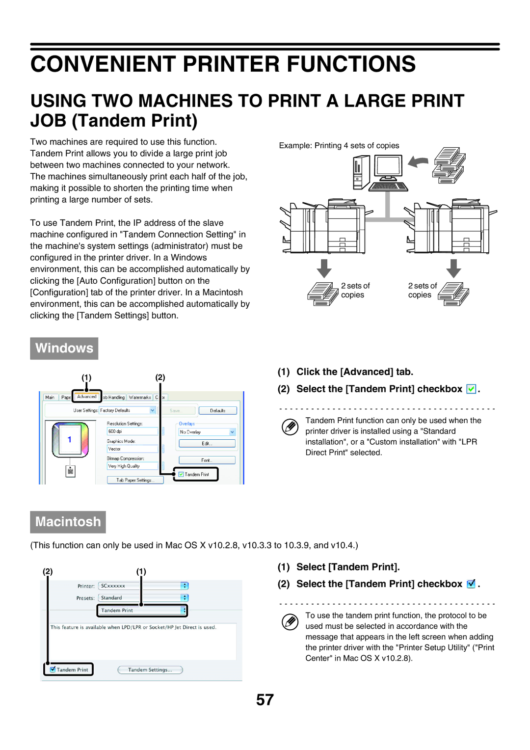 Sharp MX-6200N, MX-7000N, MX-5500N Convenient Printer Functions, Using TWO Machines to Print a Large Print JOB Tandem Print 