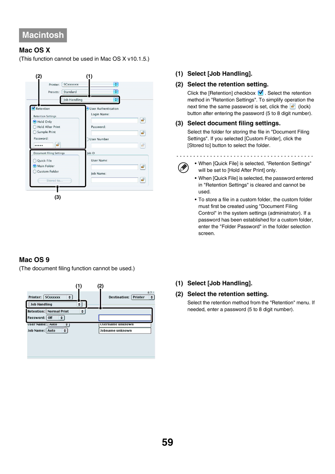 Sharp MX-5500N, MX-6200N, MX-7000N manual Select Job Handling Select the retention setting 