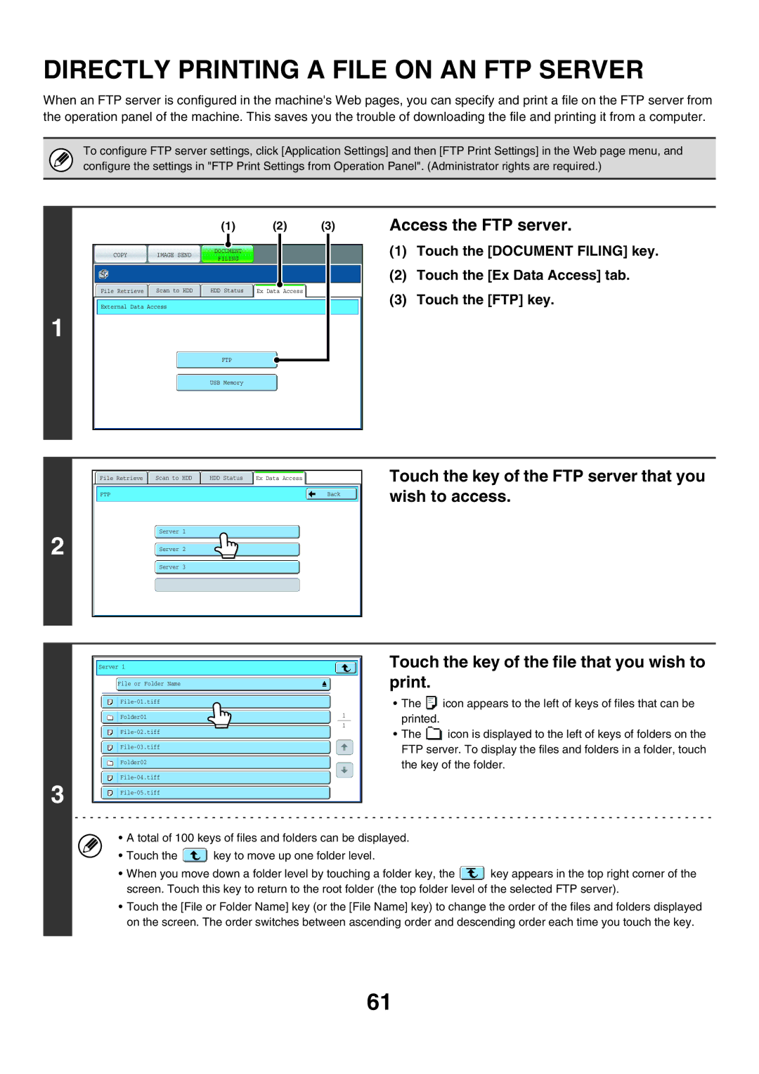 Sharp MX-7000N, MX-6200N, MX-5500N manual Directly Printing a File on AN FTP Server, Access the FTP server 