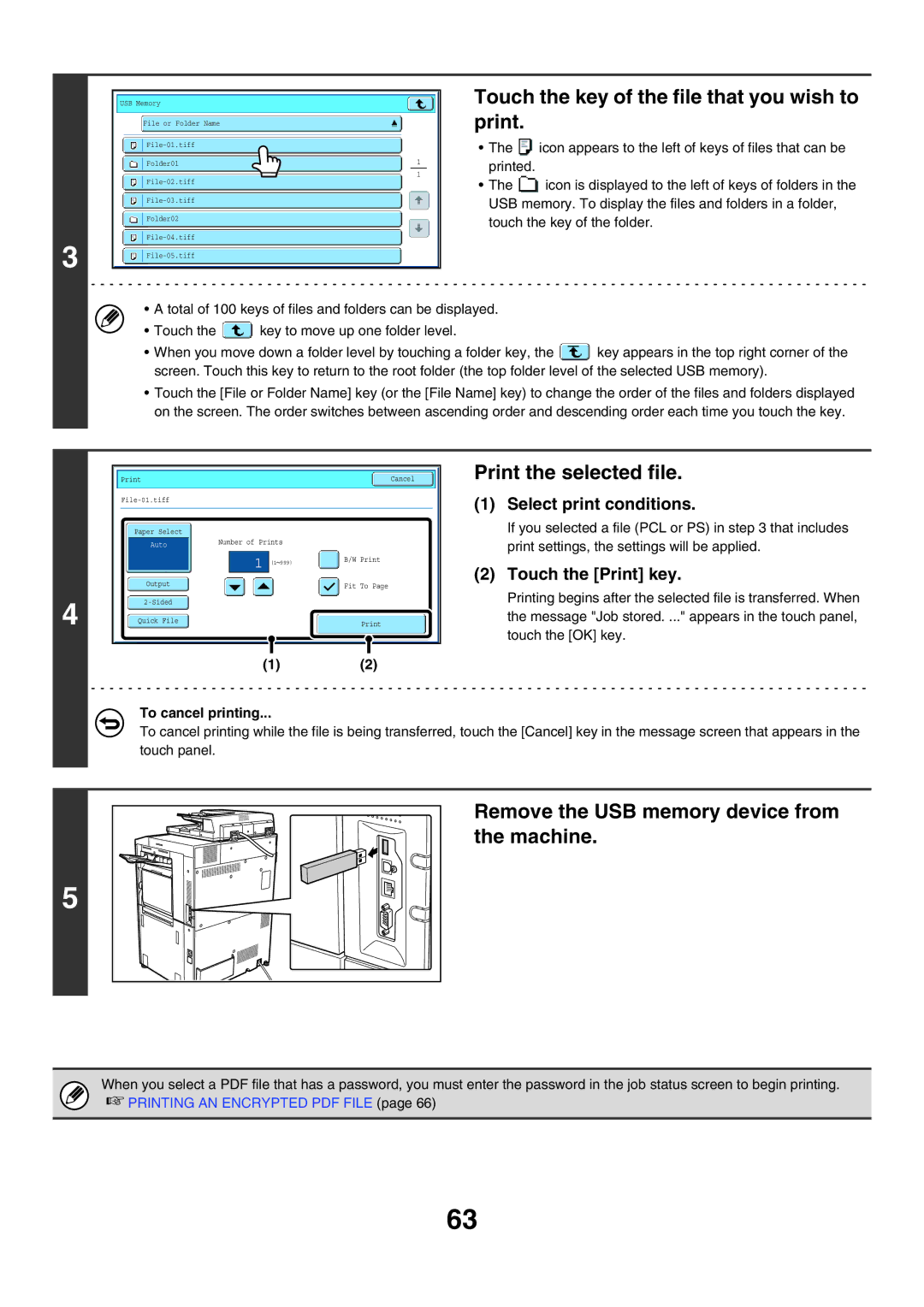 Sharp MX-6200N, MX-7000N, MX-5500N manual Remove the USB memory device from the machine, To cancel printing 