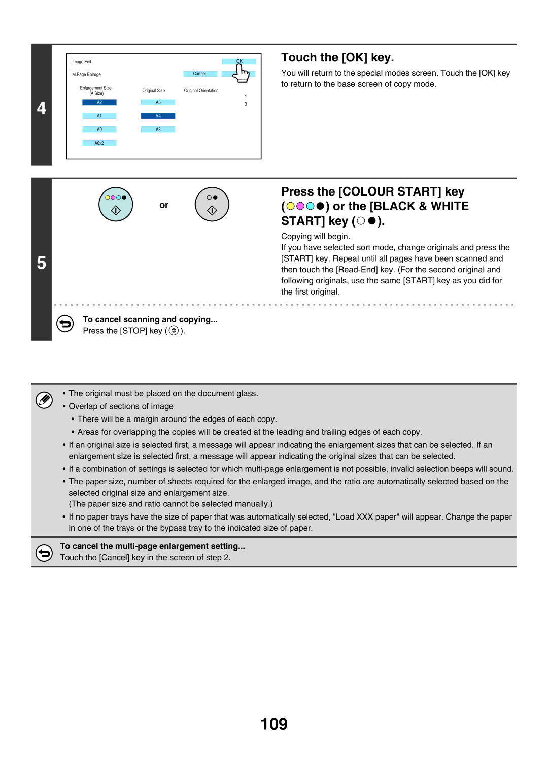 Sharp MX-7000N, MX-6200N, MX-5500N manual 109, To cancel the multi-page enlargement setting 