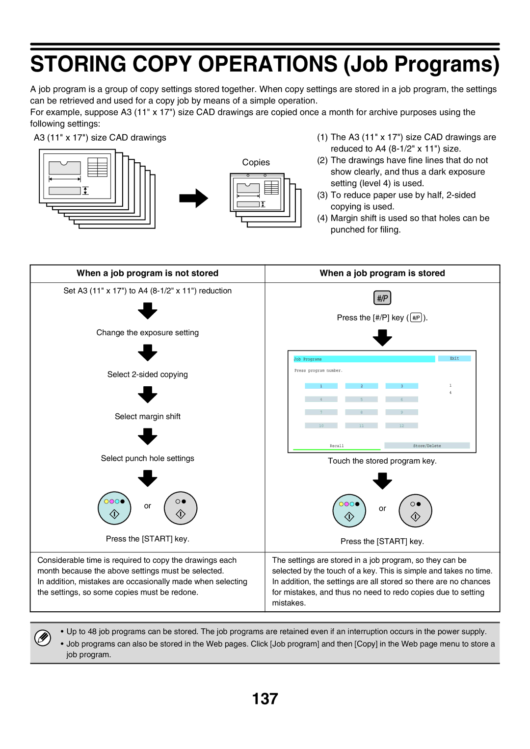 Sharp MX-5500N, MX-6200N, MX-7000N manual Storing Copy Operations Job Programs, 137 