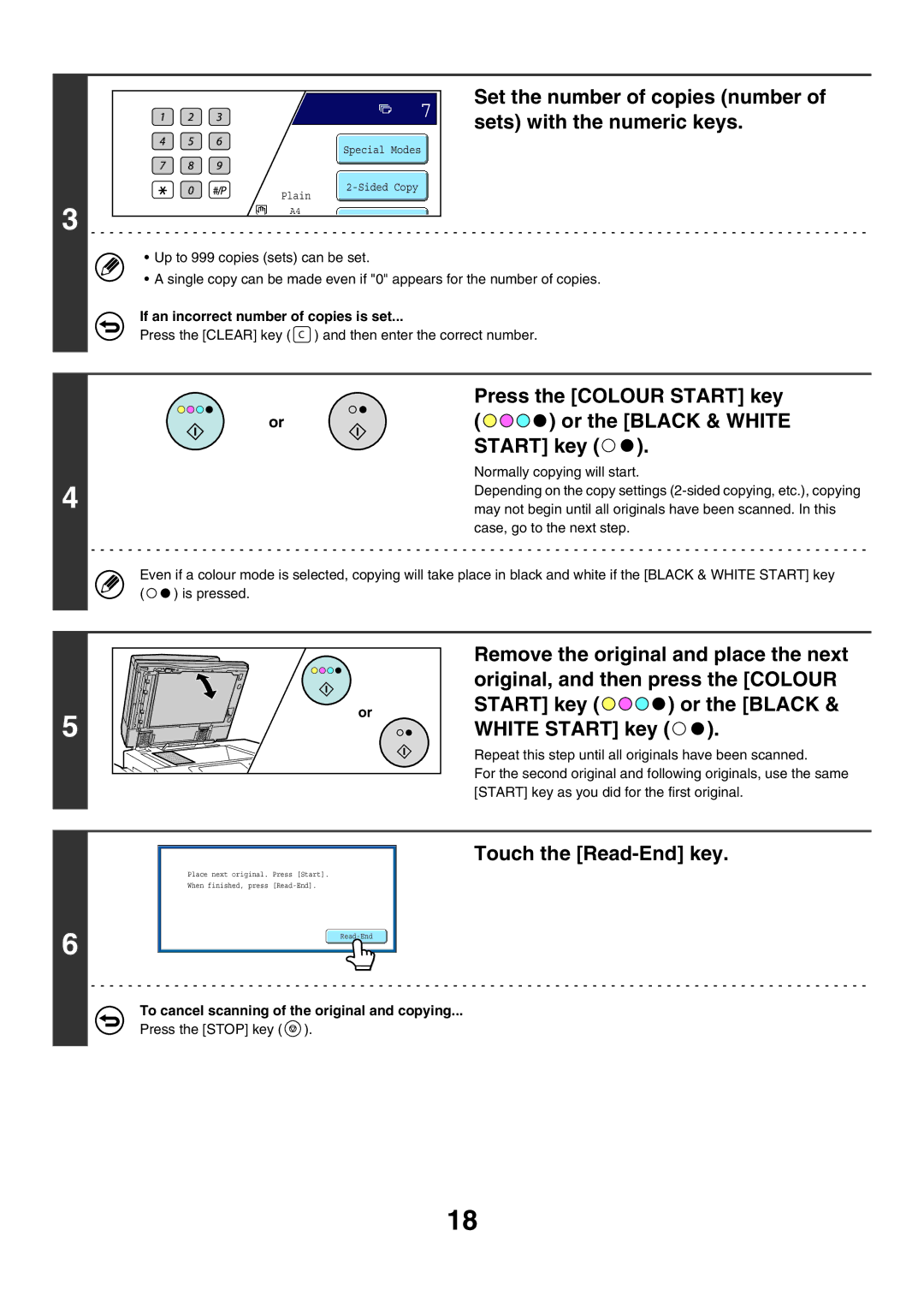 Sharp MX-6200N, MX-7000N, MX-5500N manual Touch the Read-End key, Or or the Black & White Start key 