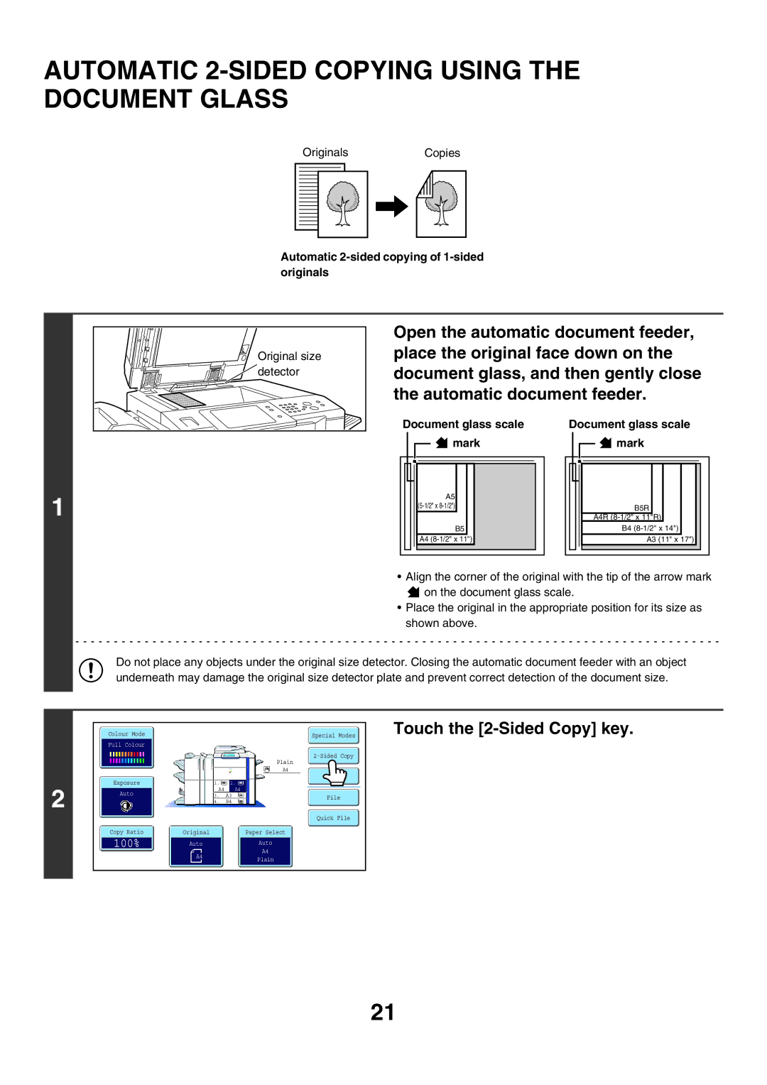 Sharp MX-6200N manual Automatic 2-SIDED Copying Using the Document Glass, Automatic 2-sided copying of 1-sided originals 