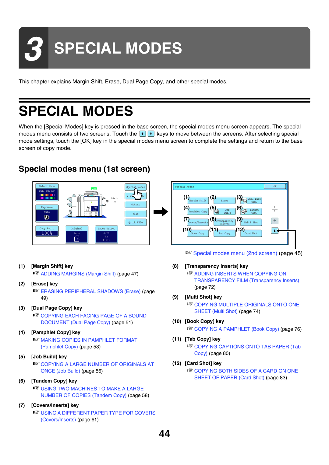 Sharp MX-5500N, MX-6200N, MX-7000N manual Special Modes, Special modes menu 1st screen 