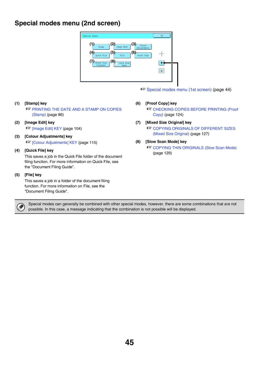 Sharp MX-6200N, MX-7000N, MX-5500N manual Special modes menu 2nd screen 