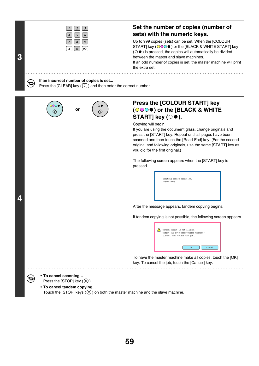 Sharp MX-5500N, MX-6200N, MX-7000N manual After the message appears, tandem copying begins, To cancel tandem copying 