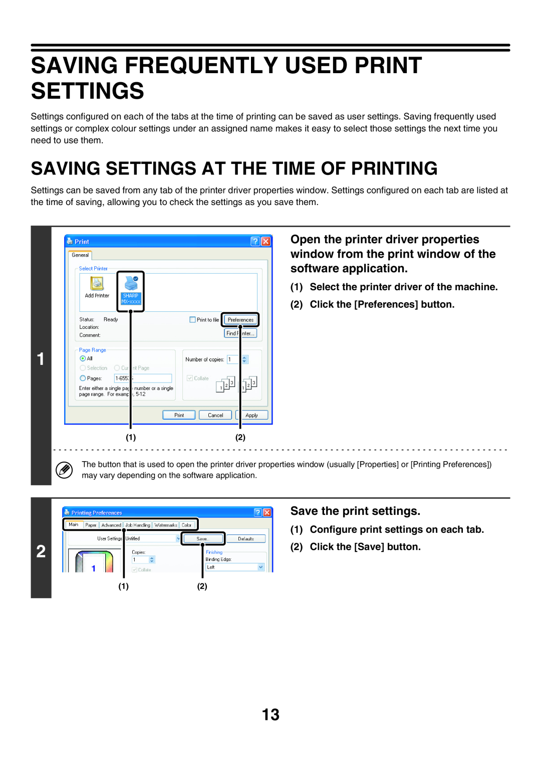 Sharp MX-7000N Saving Frequently Used Print Settings, Saving Settings At The Time Of Printing, Save the print settings 