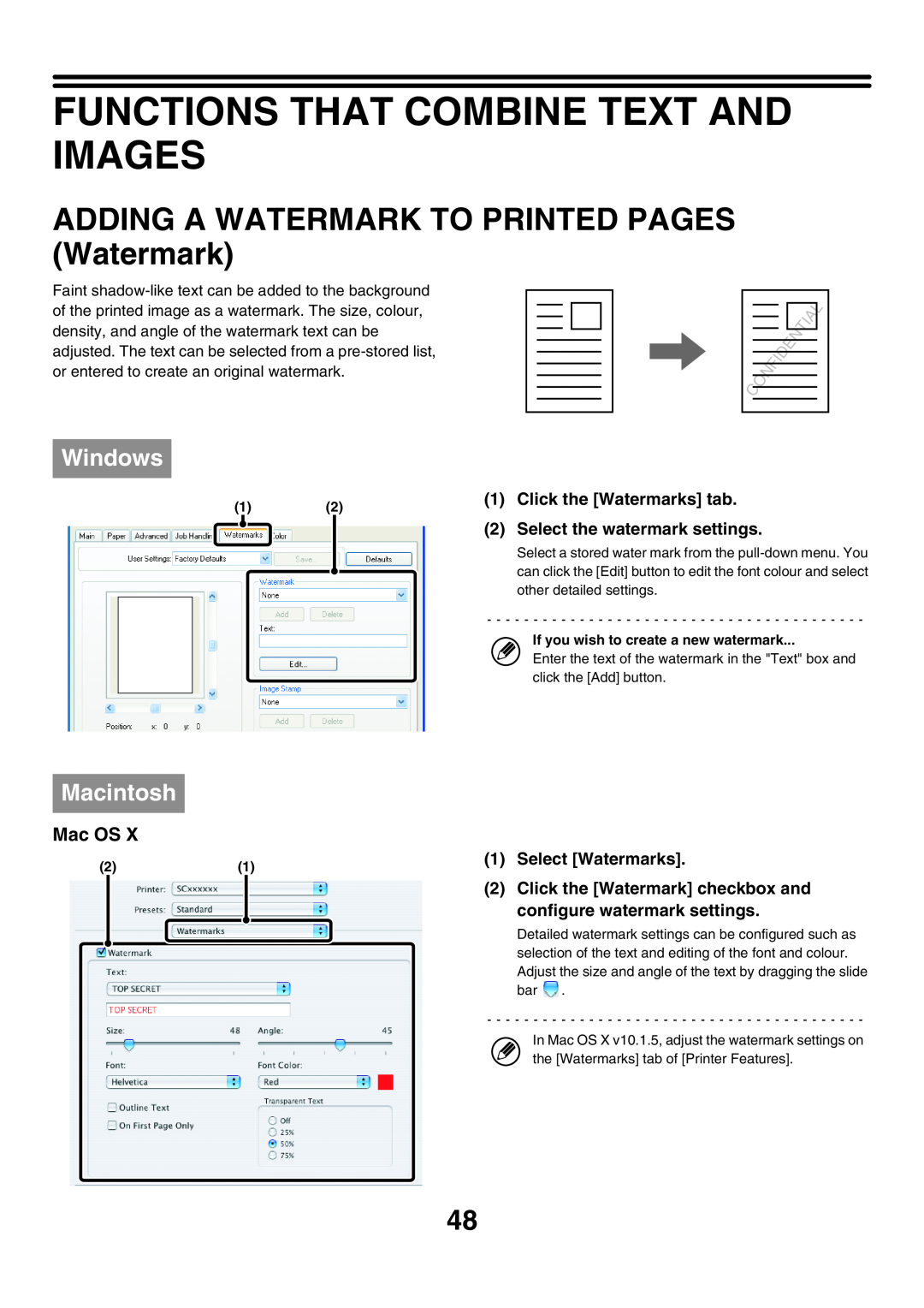 Sharp MX-6200N Functions That Combine Text And Images, ADDING A WATERMARK TO PRINTED PAGES Watermark, Select Watermarks 
