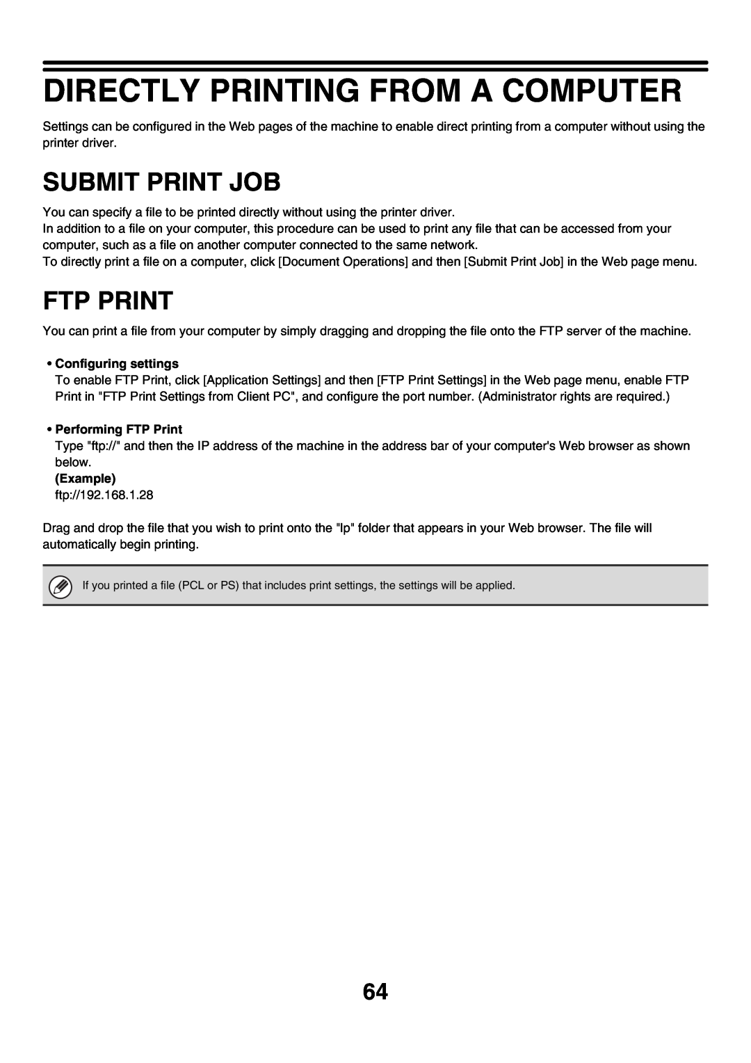 Sharp MX-7000N, MX-6200N, MX-5500N manual Directly Printing From A Computer, Submit Print Job, Ftp Print 