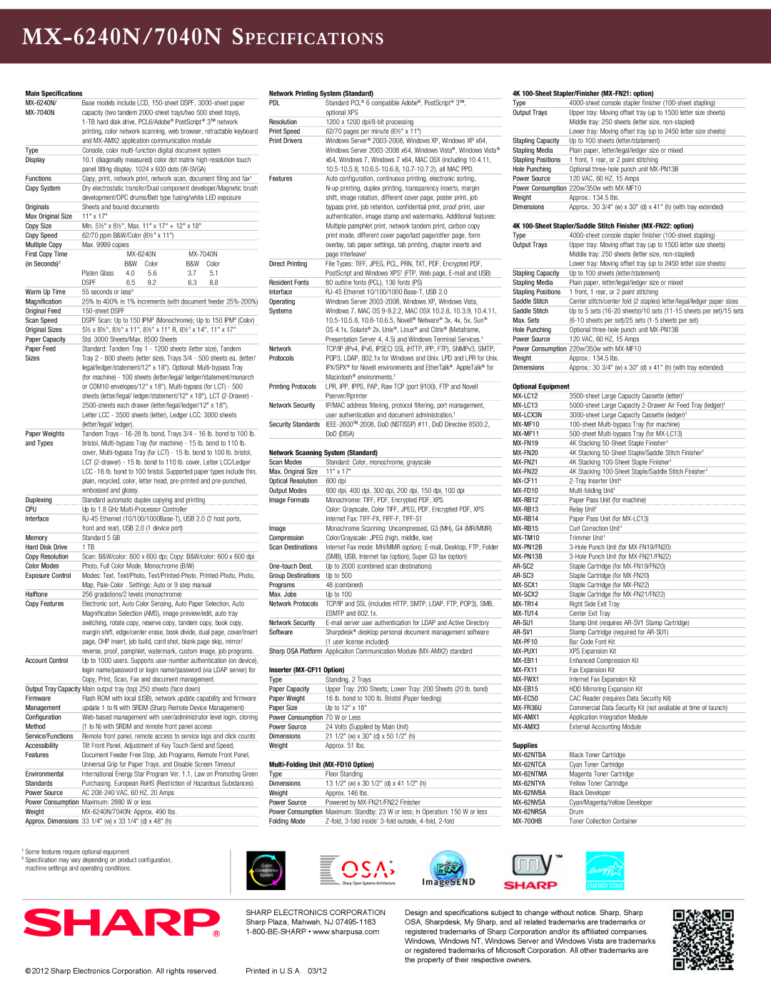 Sharp MX-7040N Pdl, Dspf, MX-LC12, MX-LC13, MX-LCX3N, MX-MF10, MX-MF11, MX-FN19, MX-FN20, MX-FN21, MX-FN22, MX-CF11, Cpu 