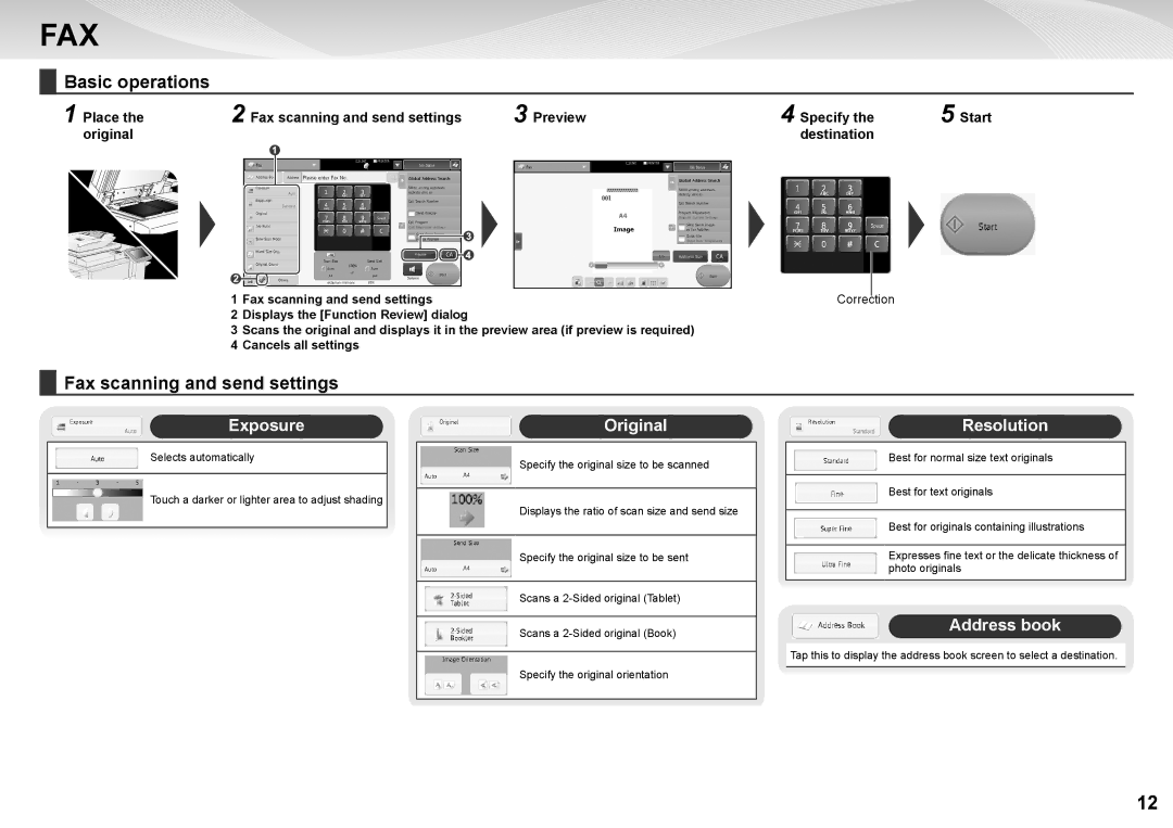 Sharp MX-7040N, MX-6240N quick start Fax scanning and send settings, Exposure Original, Address book 