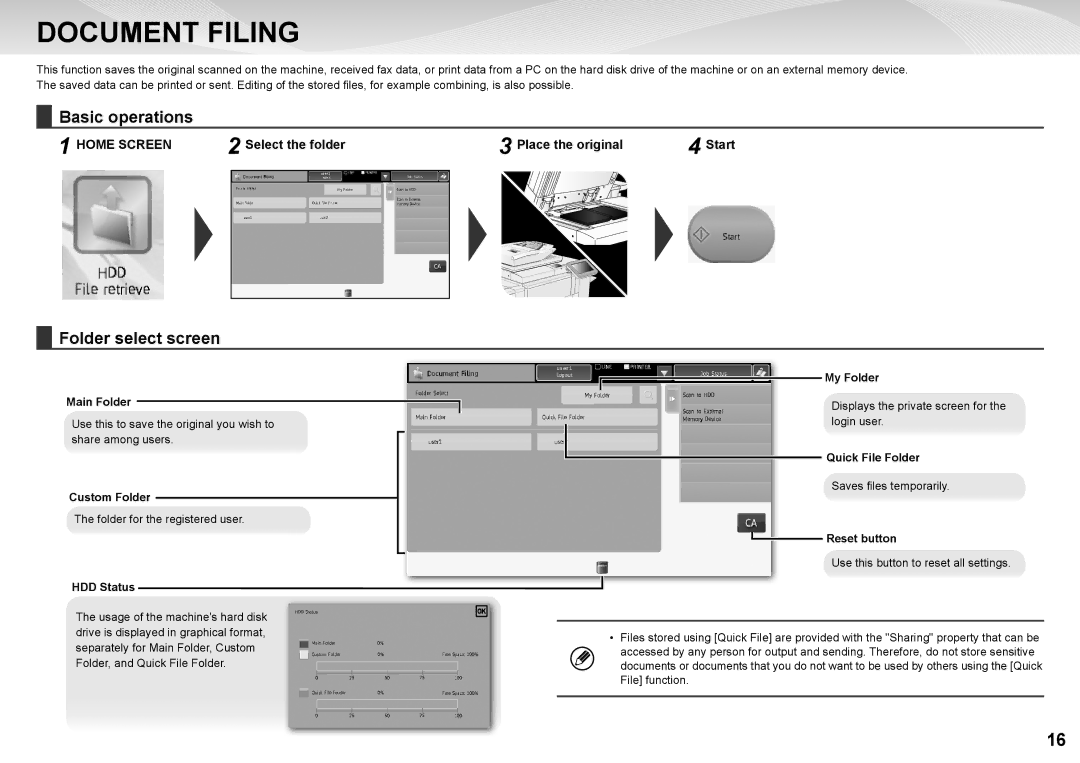 Sharp MX-7040N, MX-6240N quick start Document Filing, Folder select screen 