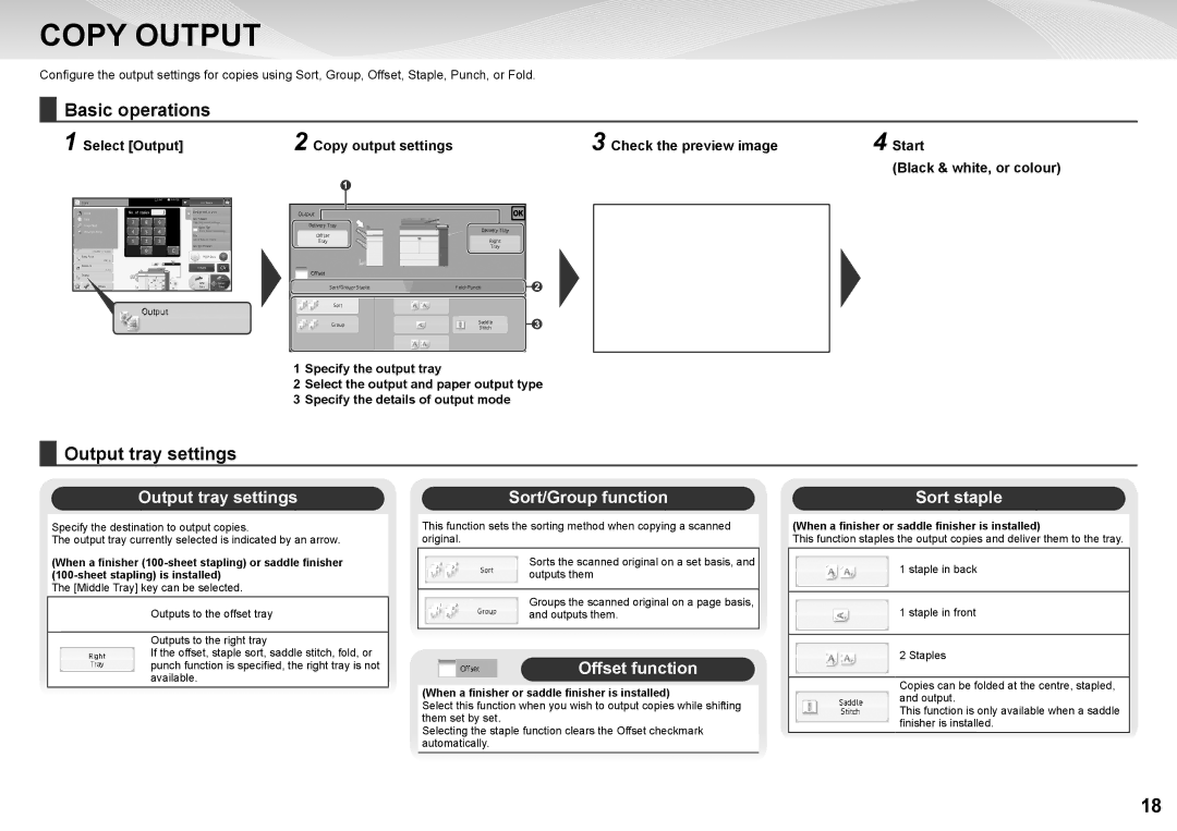 Sharp MX-7040N, MX-6240N quick start Copy Output, Output tray settings 