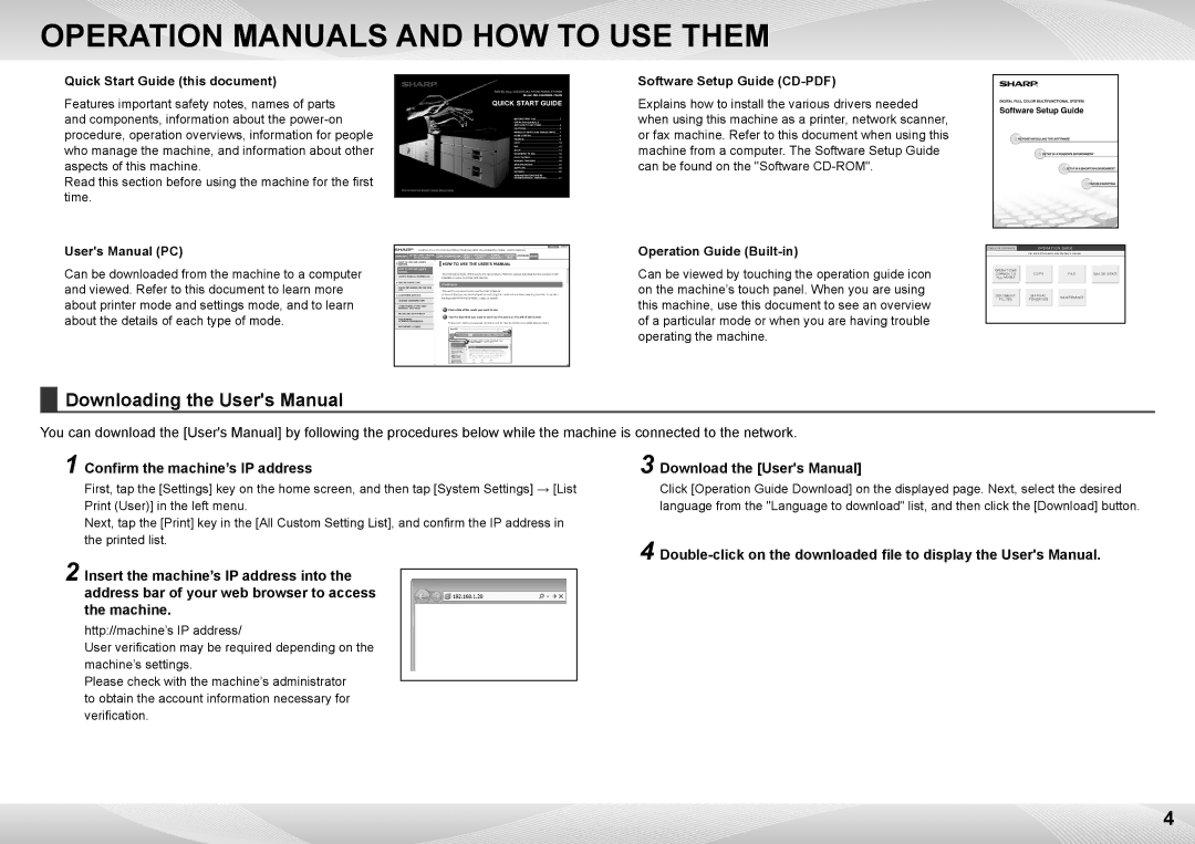 Sharp MX-7040N, MX-6240N quick start Quick Start Guide this document, Operation Guide Built-in 