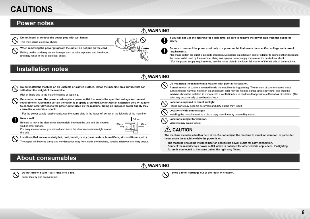 Sharp MX-7040N, MX-6240N quick start Power notes, Installation notes, About consumables 