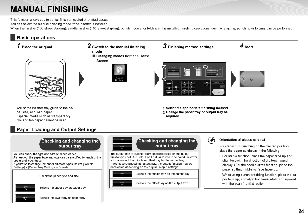 Sharp MX-7500N, MX-6500N Manual Finishing, Paper Loading and Output Settings, Checking and changing Output tray, Mode 