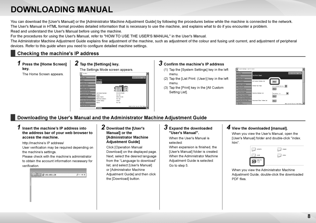 Sharp MX-7500N, MX-6500N quick start Downloading Manual, Checking the machines IP address 
