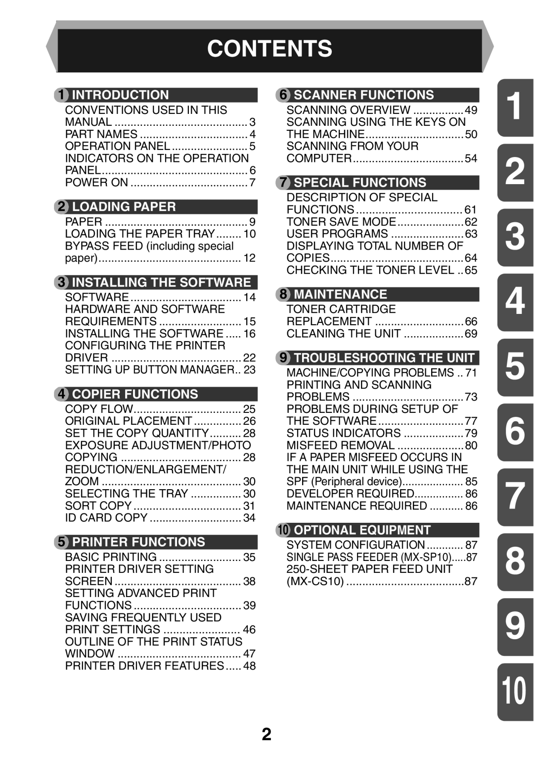 Sharp MX-B200 manual Contents 