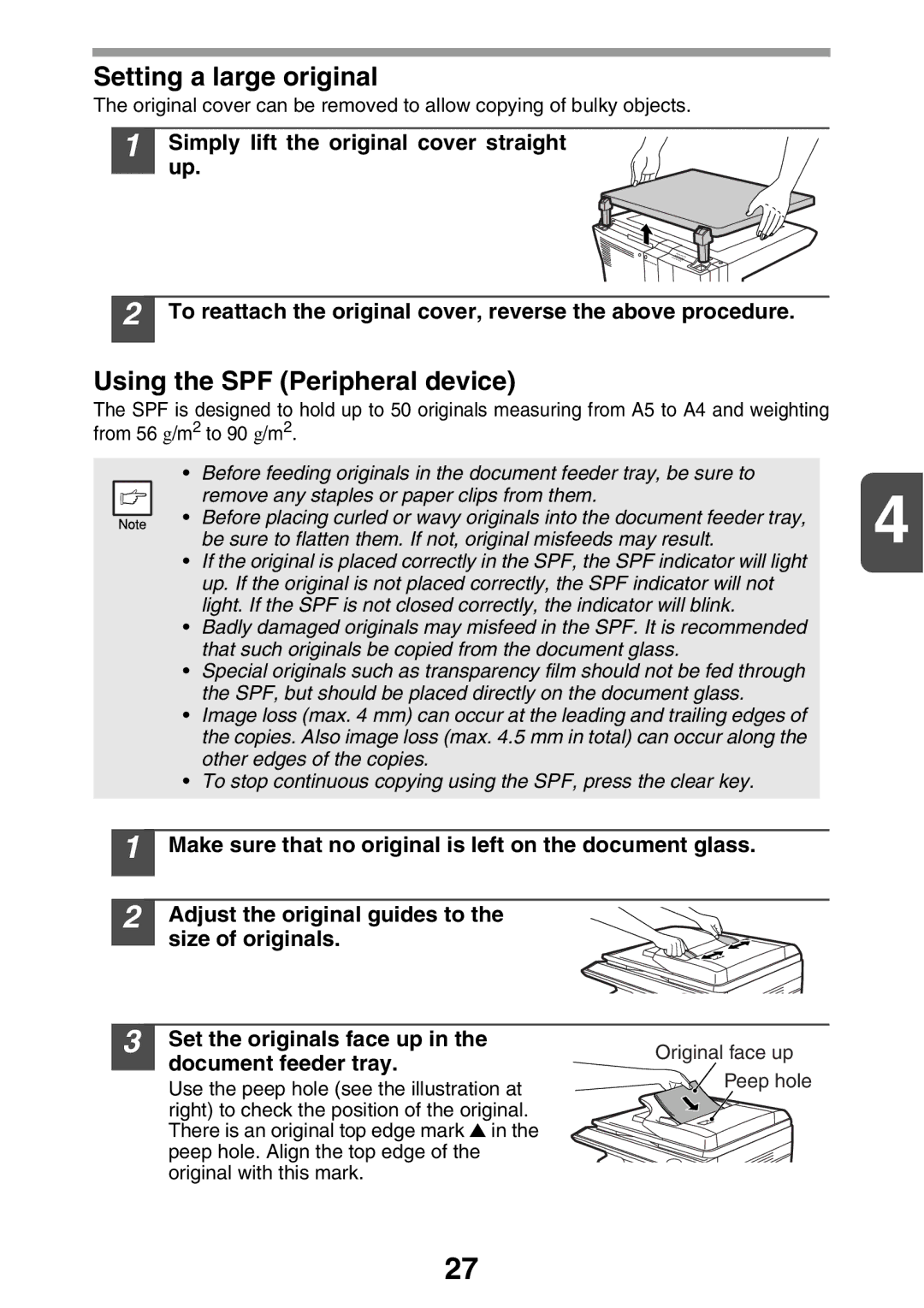 Sharp MX-B200 manual Setting a large original, Using the SPF Peripheral device, Document feeder tray 