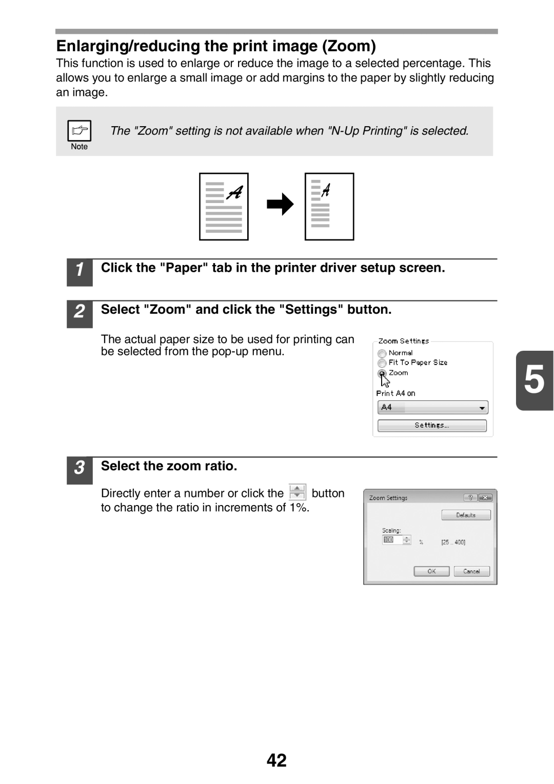 Sharp MX-B200 manual Enlarging/reducing the print image Zoom, Select the zoom ratio 