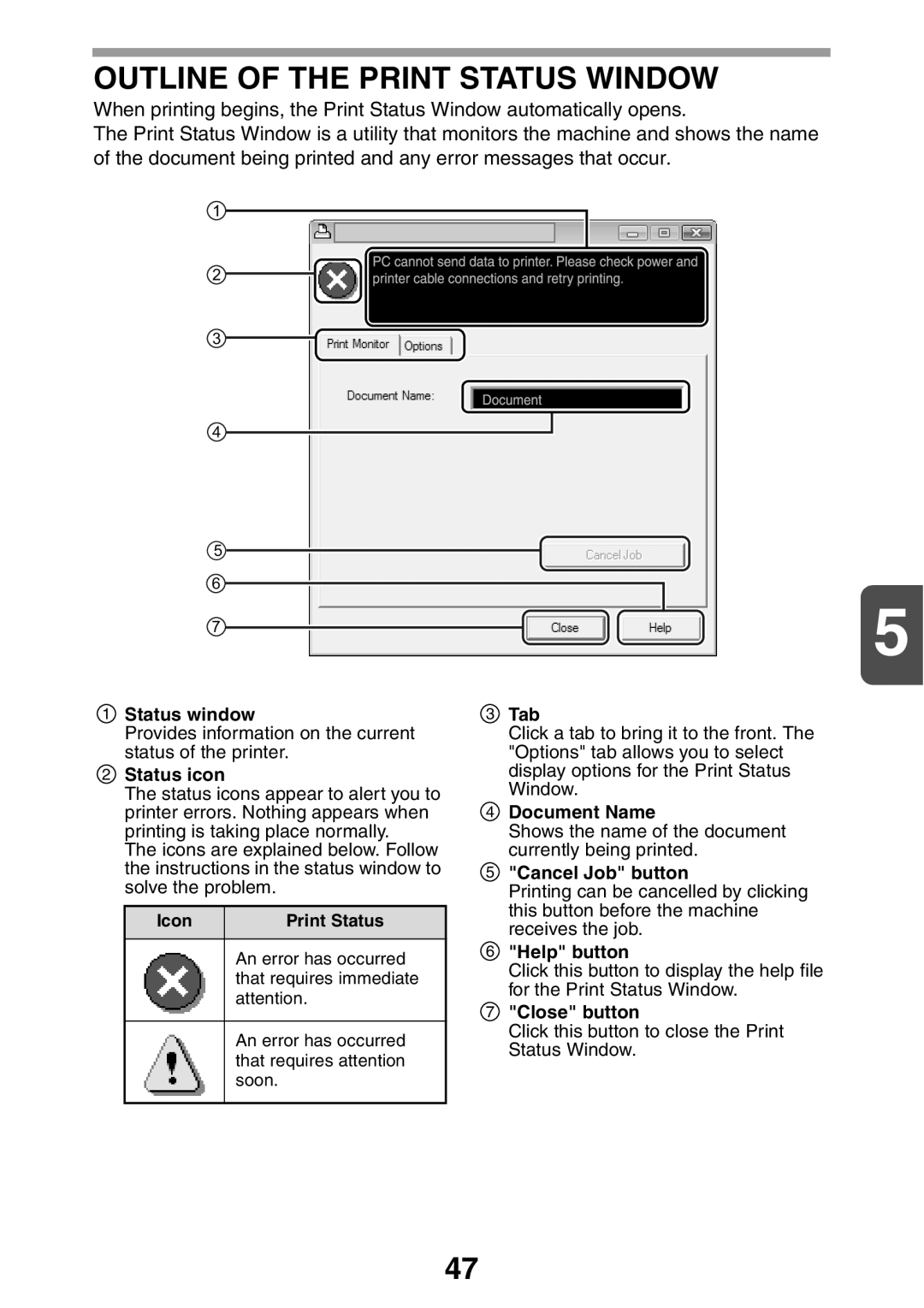 Sharp MX-B200 manual Outline of the Print Status Window 