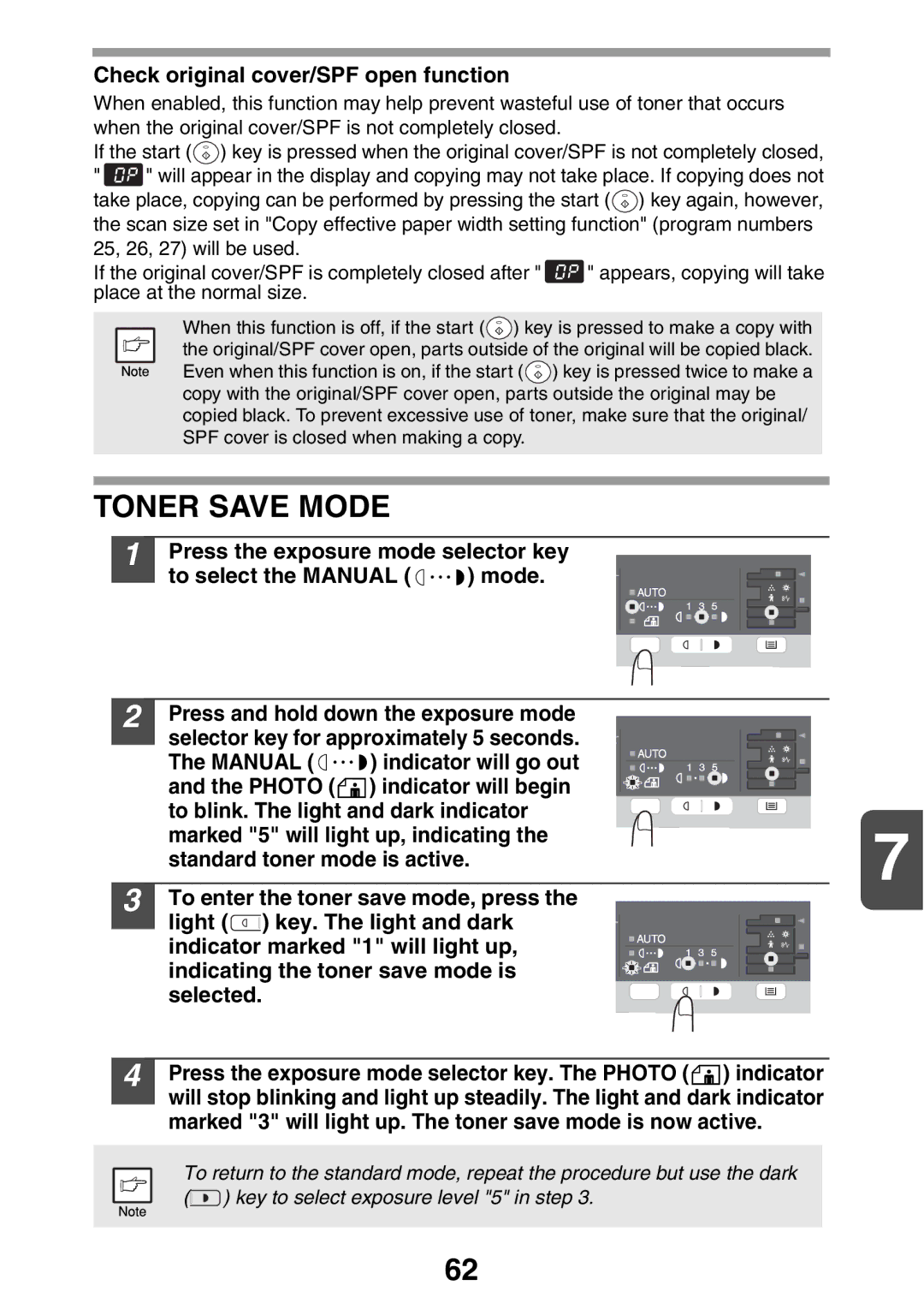 Sharp MX-B200 manual Toner Save Mode, Check original cover/SPF open function, Manual, Photo 