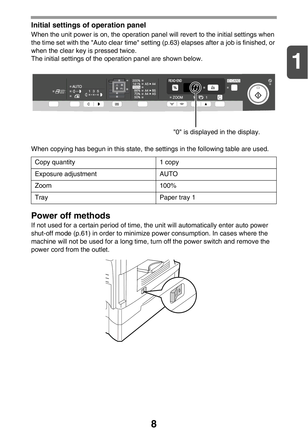 Sharp MX-B200 manual Power off methods, Initial settings of operation panel 