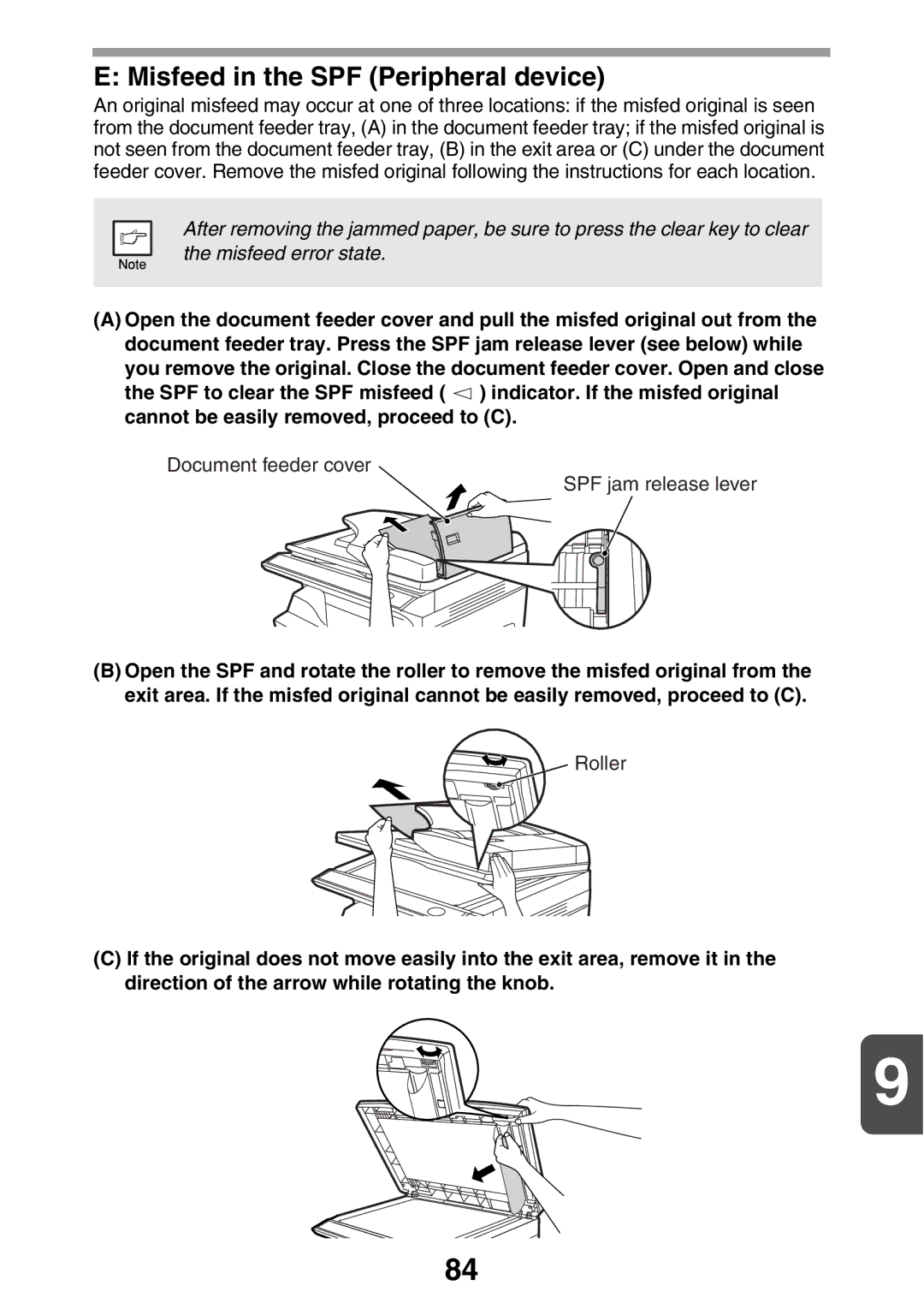 Sharp MX-B200 manual Misfeed in the SPF Peripheral device 