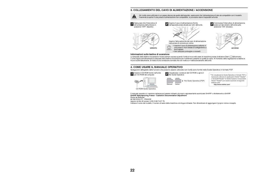 Sharp MX-B200 manual Collegamento DEL Cavo DI Alimentazione / Accensione, Come Usare IL Manuale Operativo, Acceso 