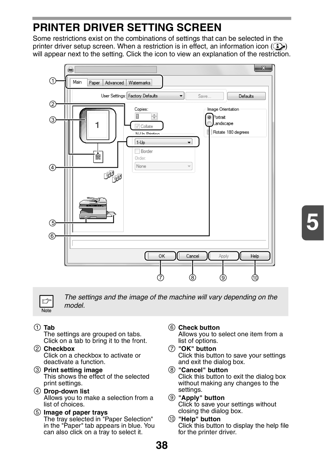 Sharp MX-B200 manual Printer Driver Setting Screen 