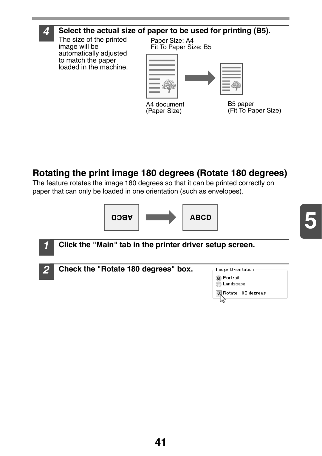 Sharp MX-B200 manual Rotating the print image 180 degrees Rotate 180 degrees, Check the Rotate 180 degrees box, Abcd 