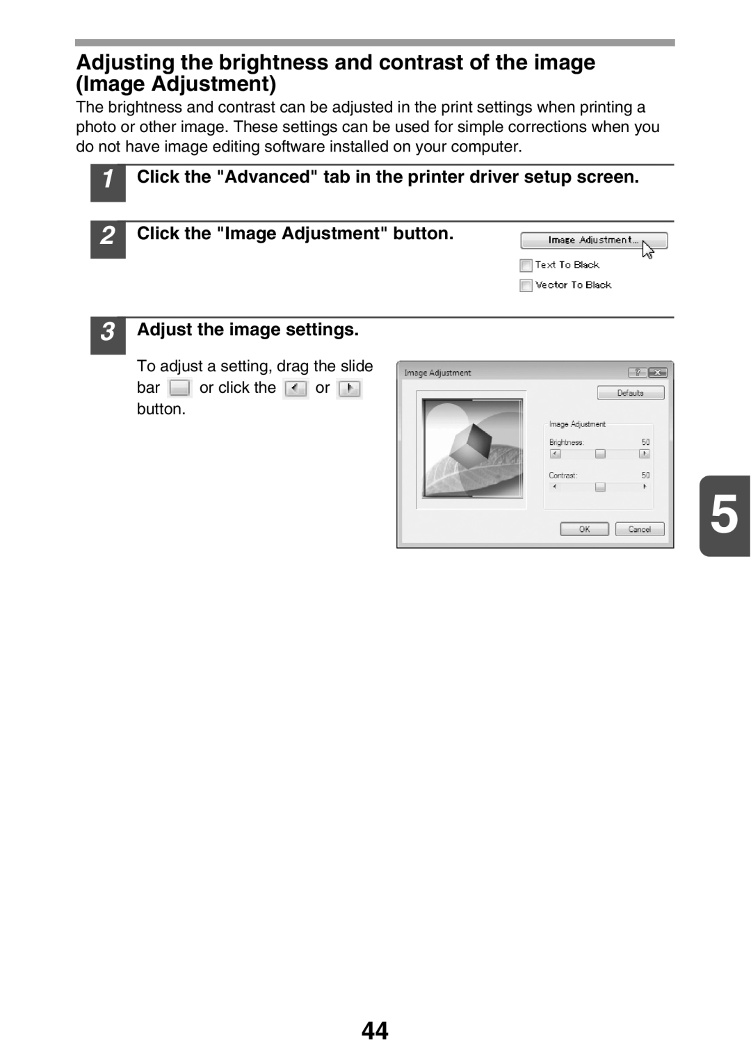 Sharp MX-B200 manual Adjusting the brightness and contrast of the image Image Adjustment 