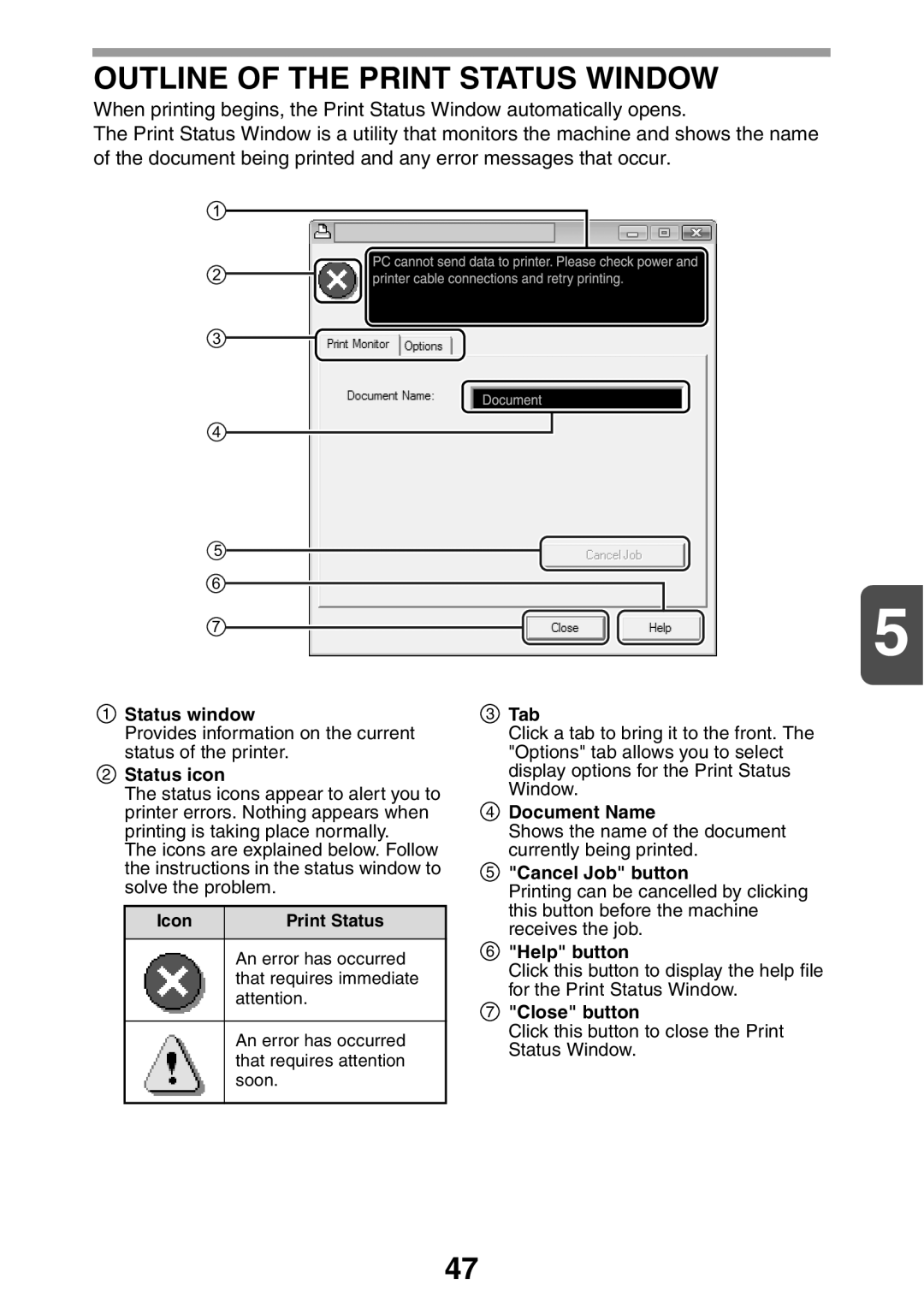 Sharp MX-B200 manual Outline Of The Print Status Window, When printing begins, the Print Status Window automatically opens 