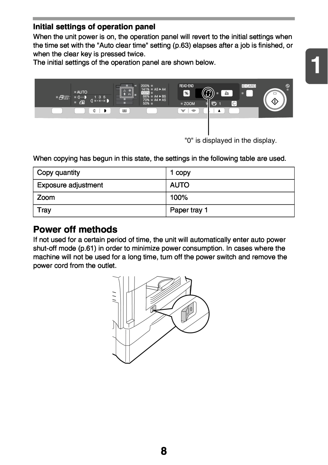 Sharp MX-B200 manual Power off methods, Initial settings of operation panel 