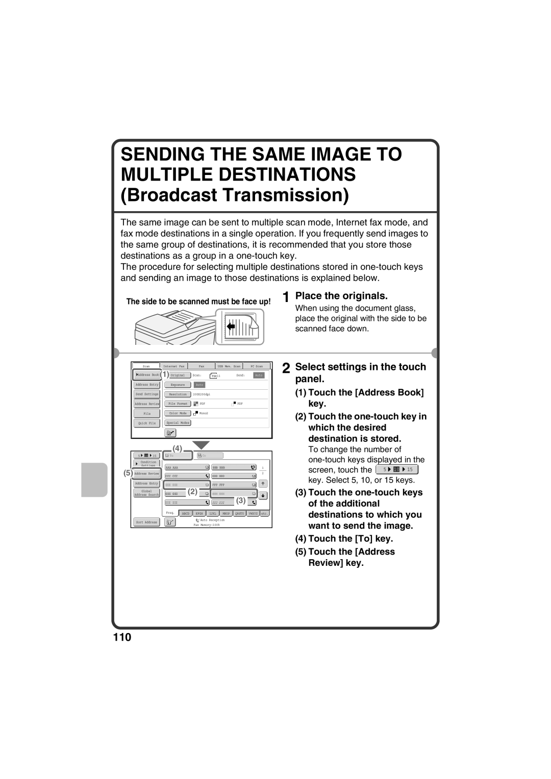 Sharp MX-B401 Touch the To key 5 Touch the Address Review key, Select settings in the touch panel, Eee Eee, Hhh Hhh 