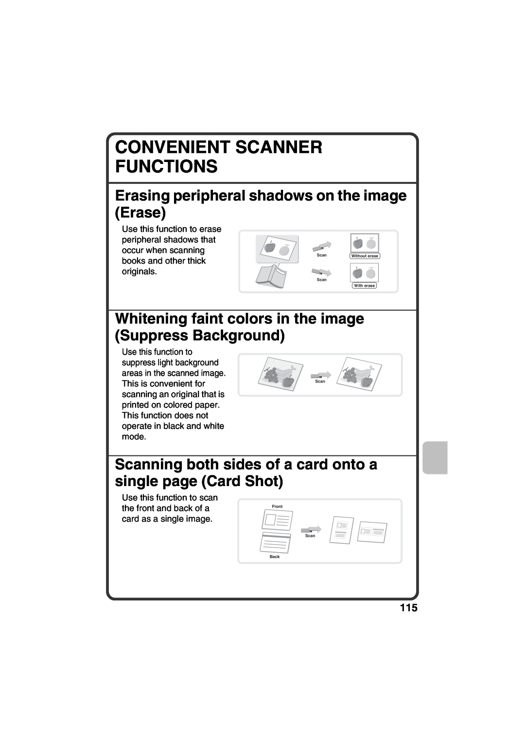 Sharp TINSE4377FCZZ, MX-B401 quick start Convenient Scanner Functions, Erasing peripheral shadows on the image Erase 