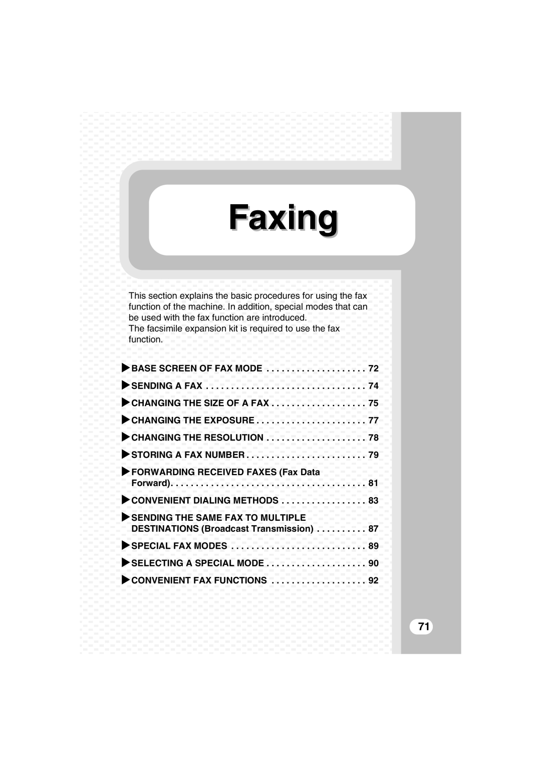 Sharp TINSE4377FCZZ, MX-B401 quick start Faxing, Xbase Screen Of Fax Mode Xsending A Fax Xchanging The Size Of A Fax 