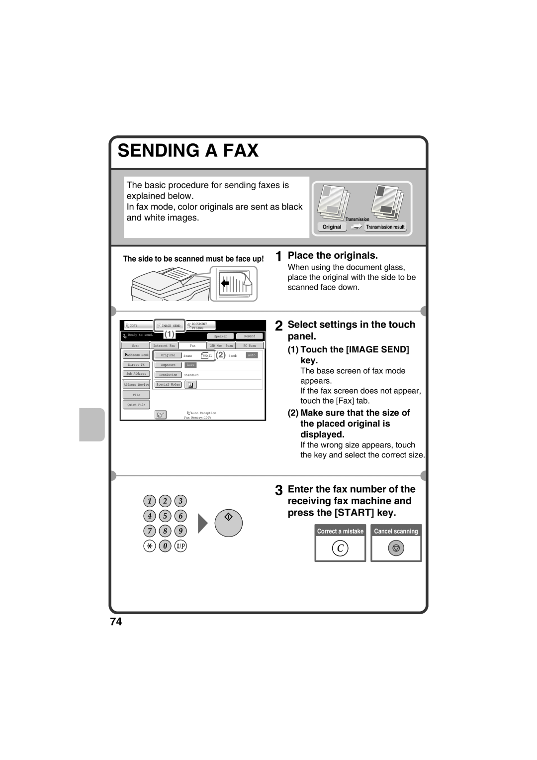 Sharp MX-B401 Sending A Fax, Touch the IMAGE SEND key, Make sure that the size of the placed original is displayed, Auto 