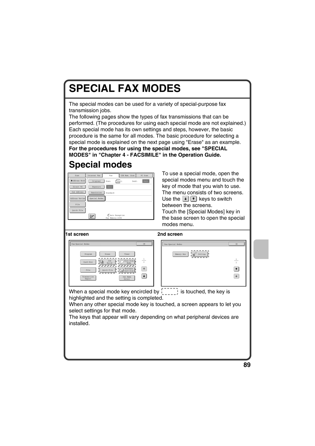 Sharp TINSE4377FCZZ, MX-B401 quick start Special Fax Modes, Special modes 