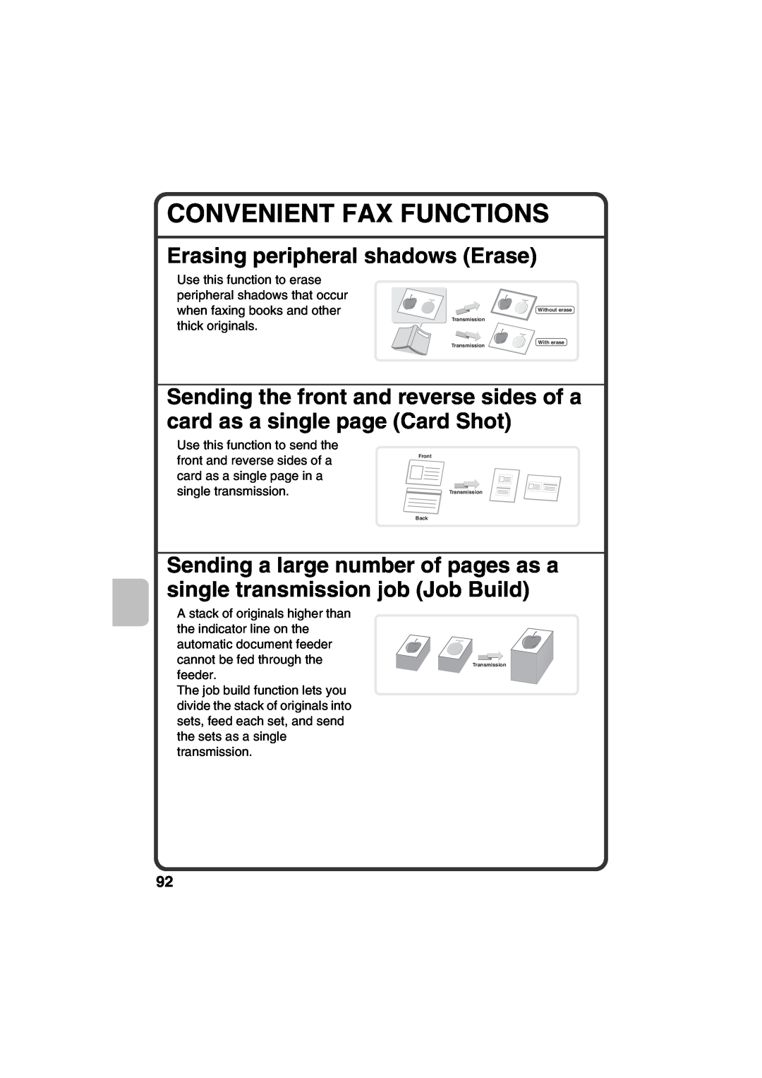 Sharp MX-B401, TINSE4377FCZZ quick start Convenient Fax Functions, Erasing peripheral shadows Erase 