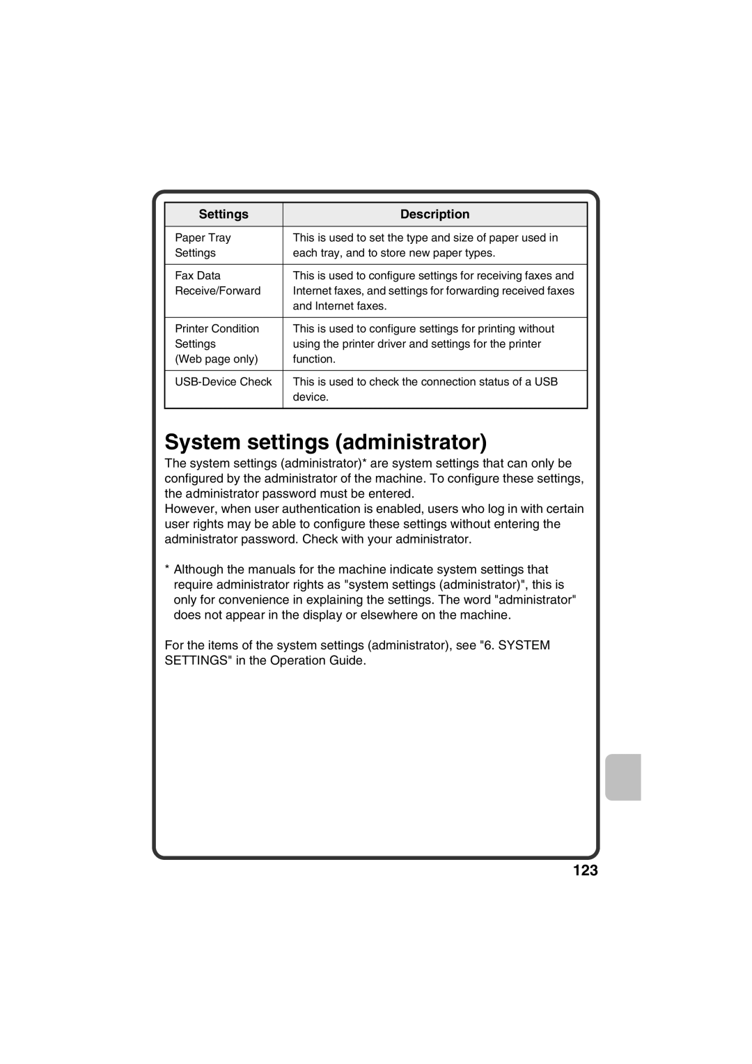 Sharp MX-C400, MX-C310, MX-C380 quick start System settings administrator 